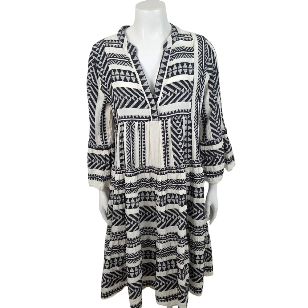 Devotion Twins Ella Midi Dress Women Medium Tunic Aztec Long Sleeve Tiered Skirt - Picture 2 of 14